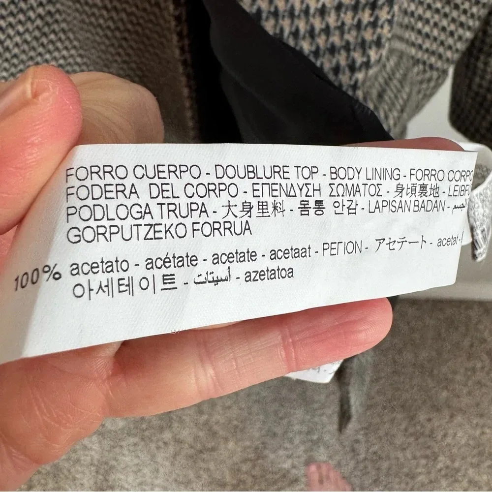 Zara Micro Check Cotton Blend Houndstooth One Button Longline Car‎ Coat Blazer